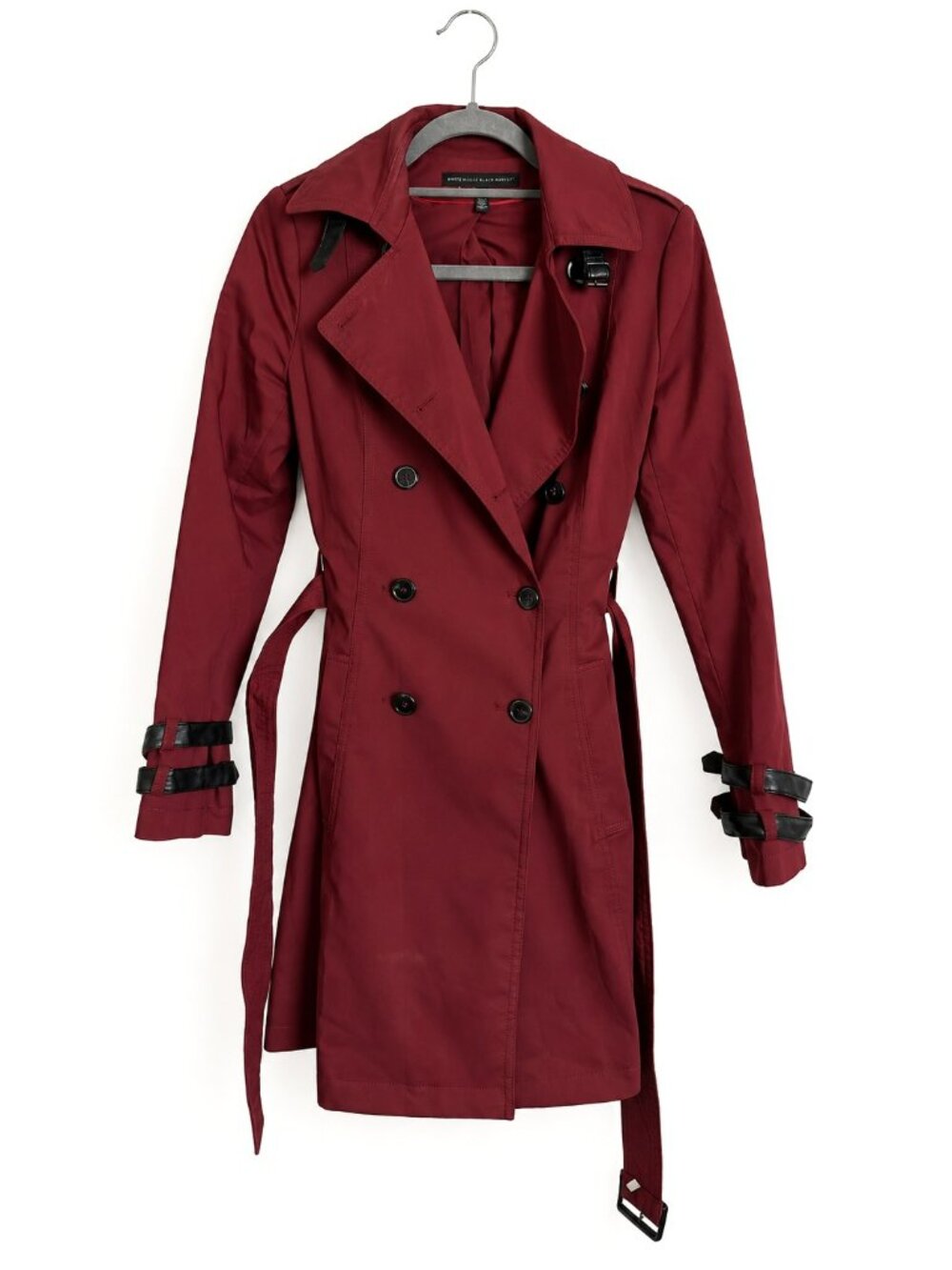 WHBM Burgundy Double Breasted Belted Trench Coat XS